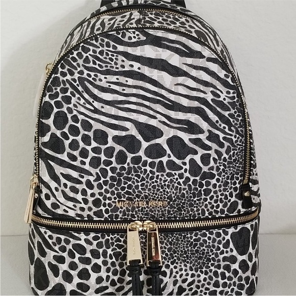 Michael Kors Zebra Print Backpack with Gold Accents - Picture 1 of 4